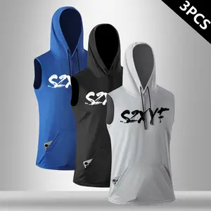 3-Pack Men's Sleeveless Hooded Tank Tops, Breathable Soft Fabric Athletic Hoodies, Casual Sports Tank Tees for Daily Wear, Basketball, Running, Training, Gym & Outdoor Activities