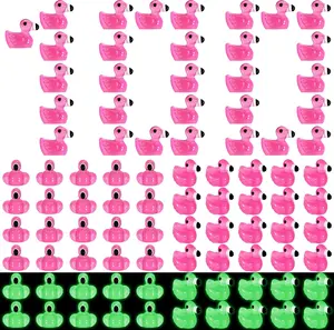 100 Pieces Glow-in-the-Dark Mini Resin Flamingos — Small, Micro, and Regular Size; Garden Flamingo Figurines; Nighttime Flamingo Accessories; Miniature Landscape/Aquarium Decorations; Party Decor