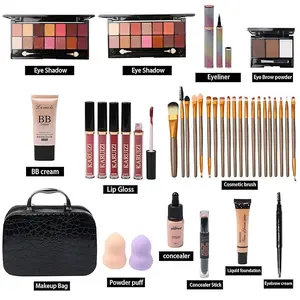 Makeup Kit, Makeup Storage Bag, Colors Eyeshadow Palette Liquid Foundation Eyeliner Pencils Contouring Stick Lip Gloss Eyebrow Pencils Cosmetic Matte