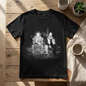 Pennywise and Art Smoking Shirt, Funny Horror Trail Cam Tee, Terrifier x IT Shirt, Comfort Tee