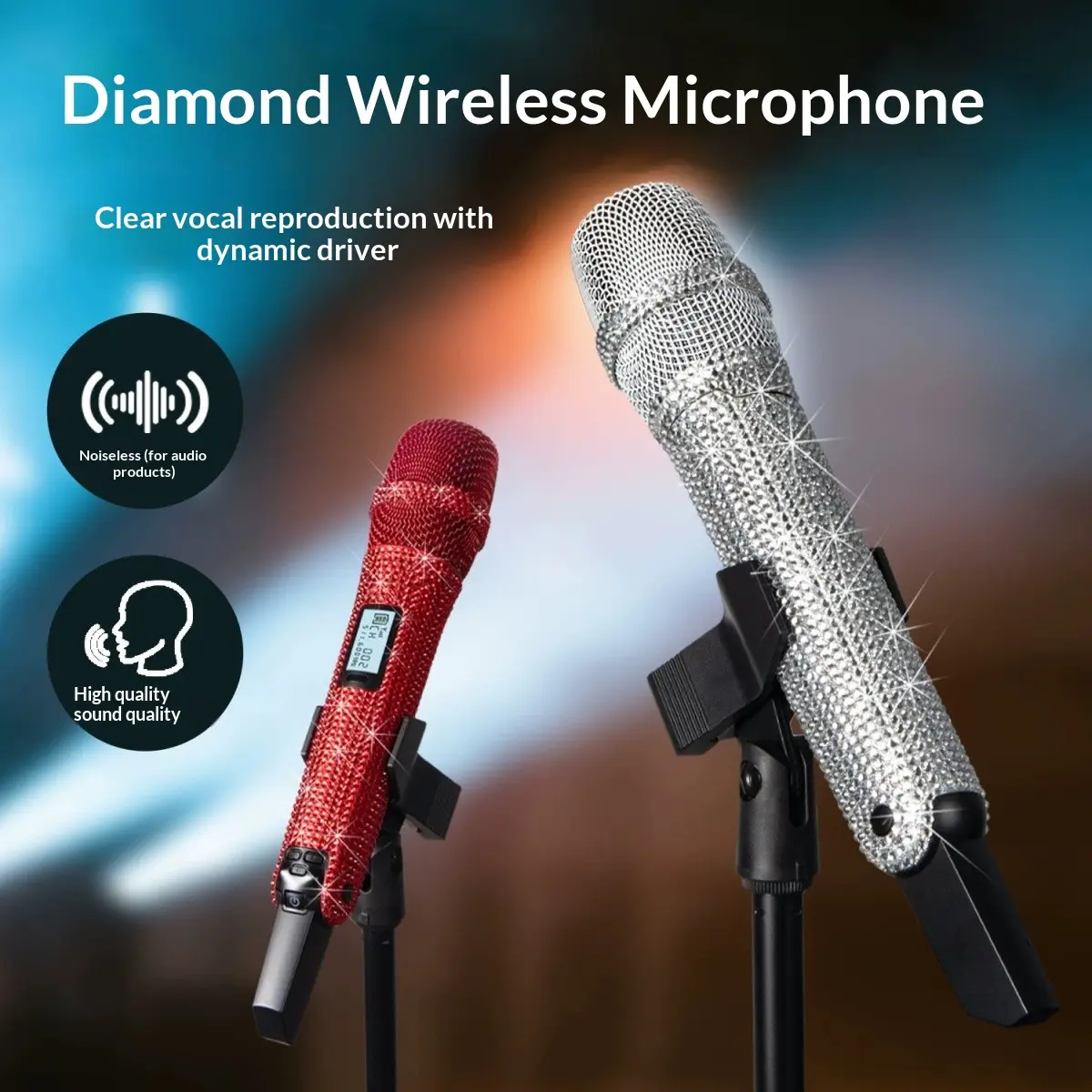 K-MYZS Rechargeable Wireless Dual Microphones - 1-to-2Chip Connection, LED Lights, 40H Battery Duration, 200FTReceiving Range, Low Latency Karaoke Mic for Singing