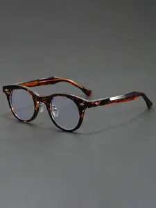 Round Frame Fashion Glasses Thick Temple with Diamond Rivet Accents Preppy Style Decorative Eyewear for Classic Street Outfits