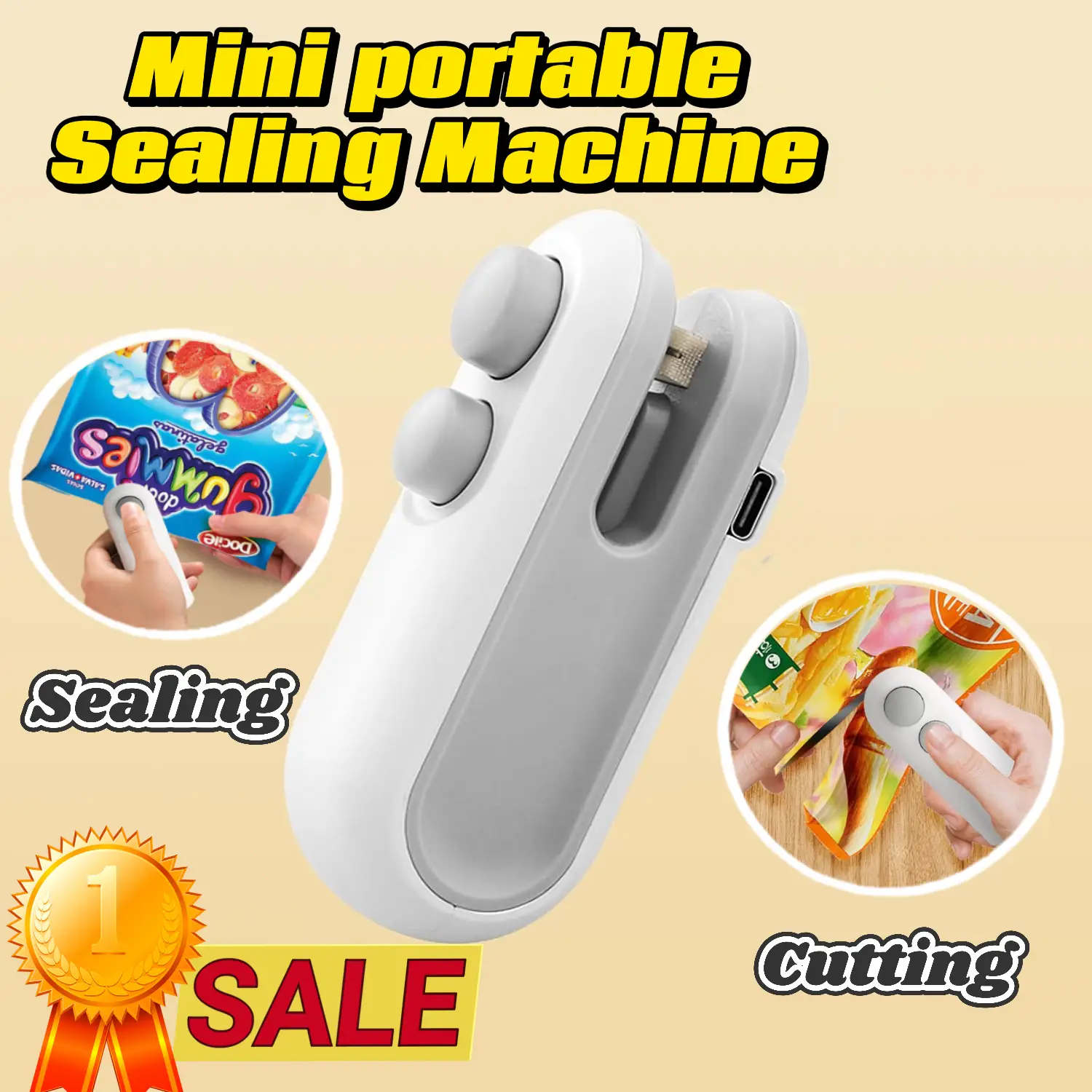Mini Bag Sealer 2-in-1 (New Version) – Heat Sealer and Cutter for Food Storage, Chip Bags, Plastic Bags – Portable Resealer with USB-C Cable Included