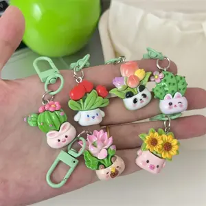 6/24Pcs Cute Cartoon Animal Potted Keychain Fun Girly Heart Bag Pendant Couple Girlfriend Gift Accessories