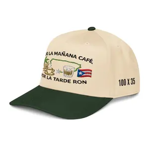 Por La Mañana Café, Por La Tarde Ron Embroidered 5 Panel Cap, Puerto Rico Coffe Rum Hat