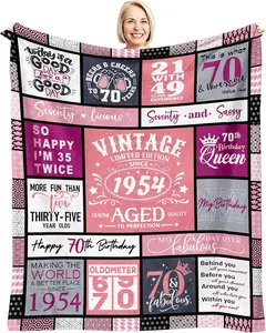 70th Birthday Gifts for Women, Best Gifts for 70 Year Old Woman, 70 Year Old Birthday Gifts for Women, Happy 70th Birthday Ideas, Vintage 1954 Bday Decorations Throw Blanket 60"x50"