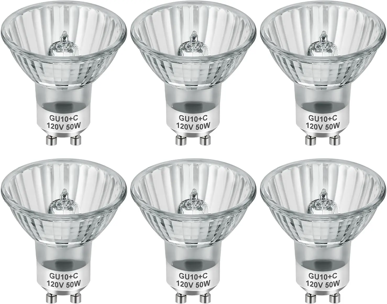 SerBion GU10 120V 50W Halogen Light Bulbs for Track and Range Hood, GU10+C Candle Warmer Lamp with Dimmable, 2700K Warm White, 6000+Hours Long-Lasting Pack of 6
