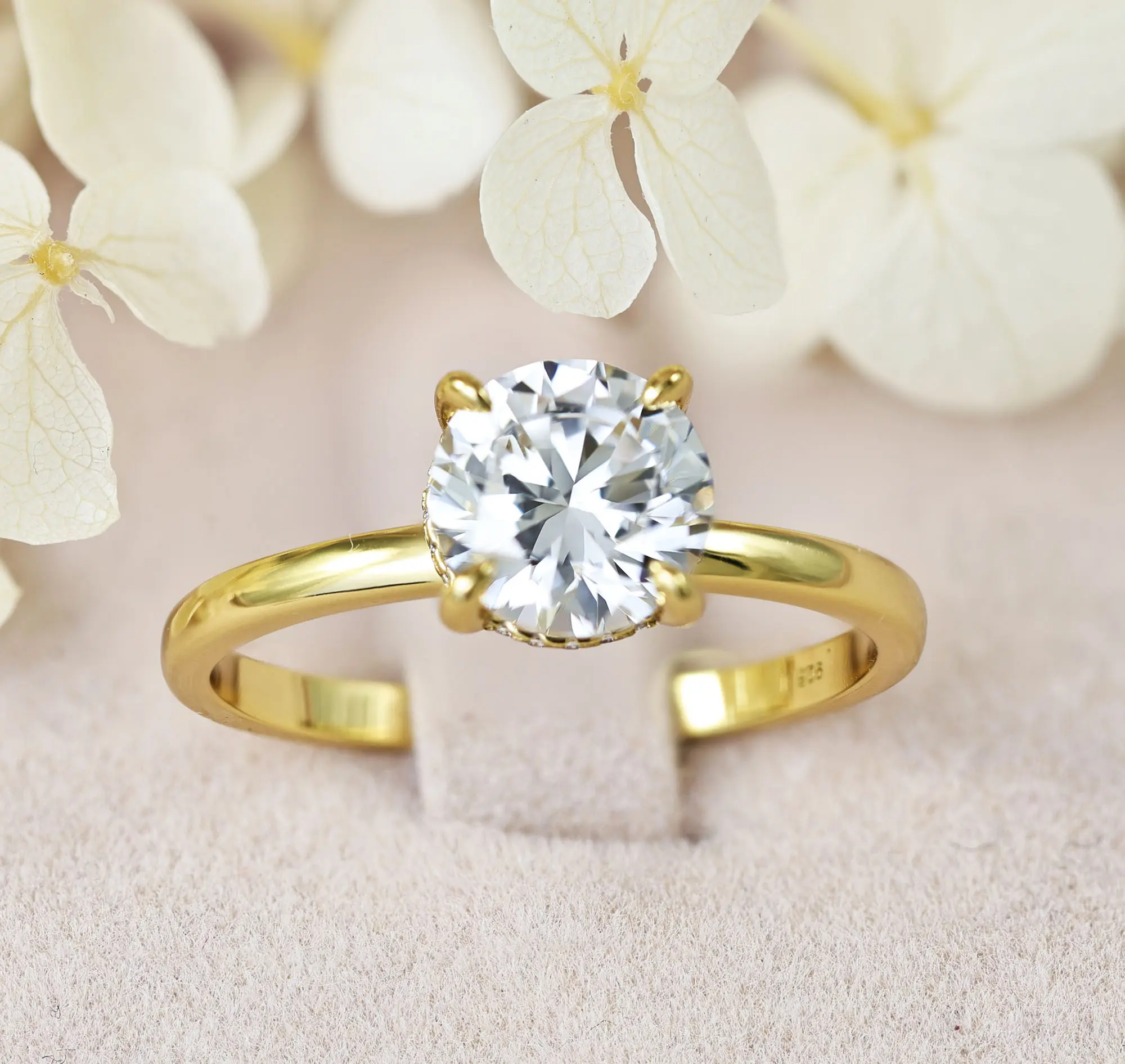 Janefashions 2CT Round Cut Hidden Halo Gold Plate Sterling Silver Travel Bridal Wedding CZ Engagement Ring S13939E