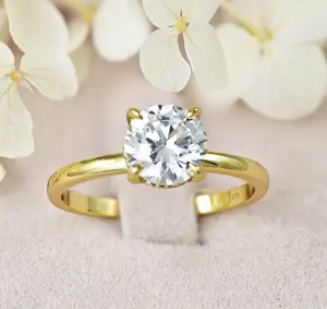 Janefashions 2CT Round Cut Hidden Halo Gold Plate Sterling Silver Travel Bridal Wedding CZ Engagement Ring S13939E