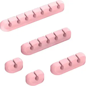 P-LZT012   Pink Desk Cable Organizer - 5 Pack (7-5-3-1-1 Slots) Cord Clips for Cord Management, Cleans Up Messy Wires at Home, Car and Office
