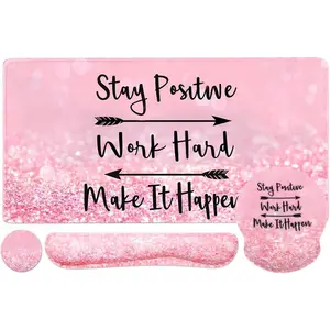 4-in-1 Gaming Mouse Pad Wrist Support Set, Desk Pad + Mouse Pad with Wrist Rest + Keyboard Wrist Rest + Coaster, Ergonomic Design for Home Office Study Game Pink
