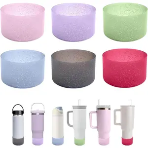 6 count Glitter  Cup Boots for Water Bottle Fits ////, 2.8-3.1in Width Bottom Protector Cover Sleeve (6 Colors)