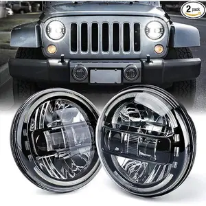 Xprite 7" LED Round Headlights Compatible with 1997-2018 Jeep Wrangler JK JKU LJ CJ TJ Hummer H1 H2, Halo Ring Headlamps DOT Approved, High/Low Sealed Beam, Plug & Play, Black