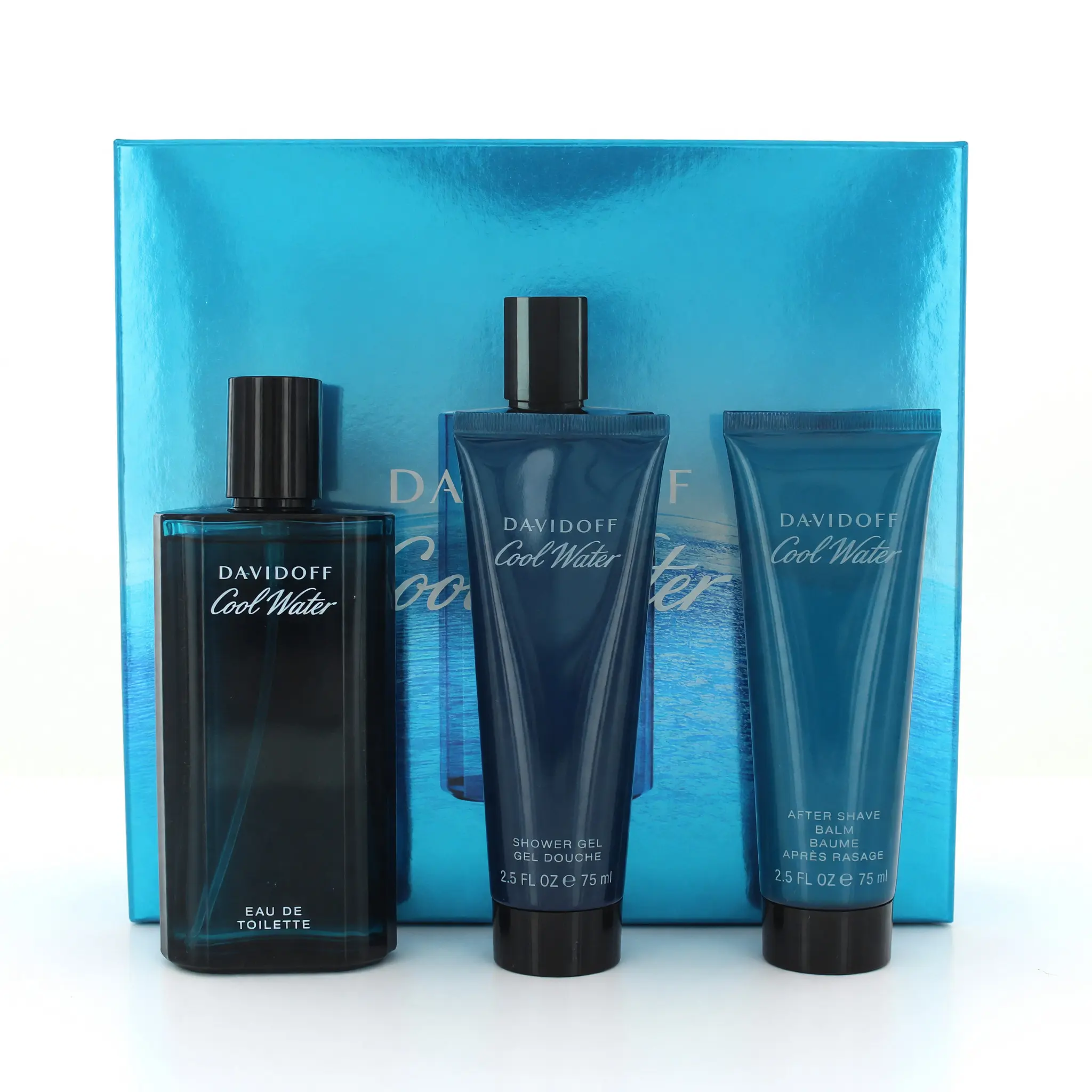 Cool Water by Davidoff, 3 Piece Gift Set for Men Balm Blend Gel Scent Shower Gel