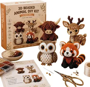 Tiny 3D Beaded Animal DIY Kit, Bead Embroidery Kit, 3D Bead Animal Making Kit for Beginners, Cute Animals Beading Craft Set with Instructions (Woodland Friends)