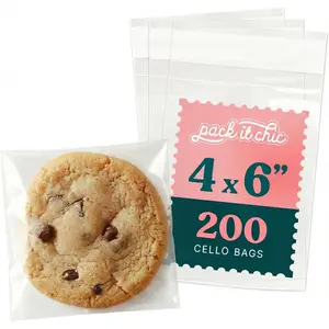 4" X 6" Clear Cookie Bags With Seal (200 Pack) Self Sealing Cellophane Bags for Baked Goods Packaging Cookie Wrappers Bakery Bake Sale Candy Treats Goodies Gifts Party Favors