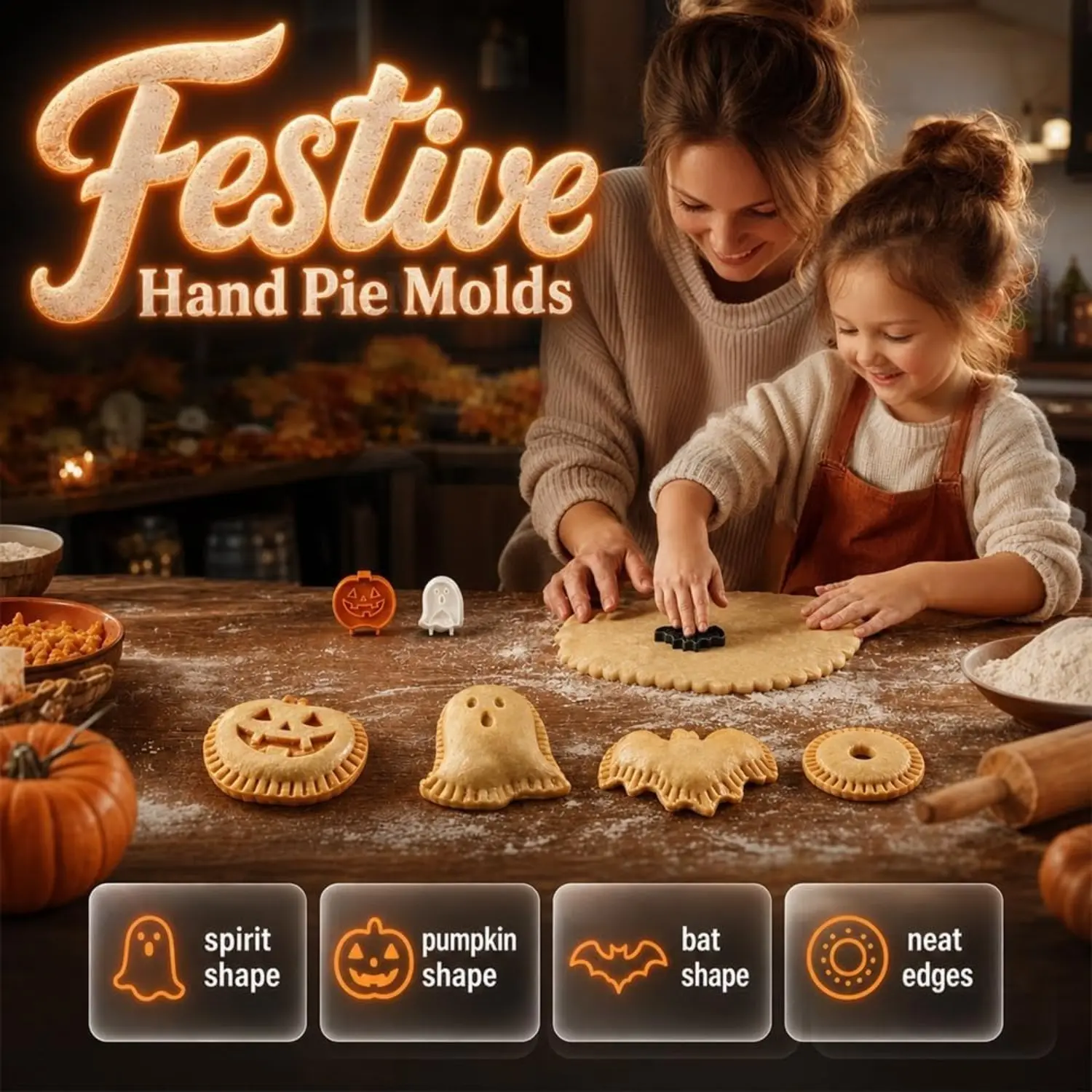 festive pumpkin ghost bat hand pie molds