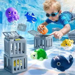 Pool Diving Toys - Sinking Cage Animal Rescue Game with Easy Release Button - for Swimming Pool, Underwater Training & Bath Time - Fun Summer Water Gift for Kids, Toddlers & Boys Girls - 12 Pcs Toy Set