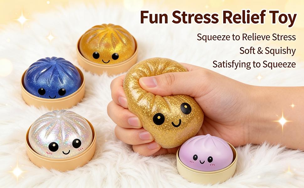 Blind Box Series Glitter Dumpling Squishy Toy With Steamer,  AnxietyRelief, Surprise Unboxing, Perfect GiftChoice