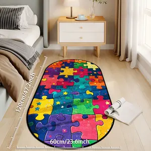 Rainbow Star Puzzle Rug, Soft Velvet Carpet for Entryway Living Room Bedroom, Non-Slip, High-Definition Print, Indoor Outdoor Use