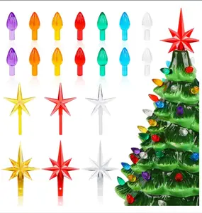 Ceramic Christmas Tree Replacement Lights Bulbs, 120 PCS Flame Shape Light up Medium Twist, 6 PCS Stars, Halloween Ornaments for Ceramic Tree, Assorted Colors, (Ceramic Christmas Tree not Included)