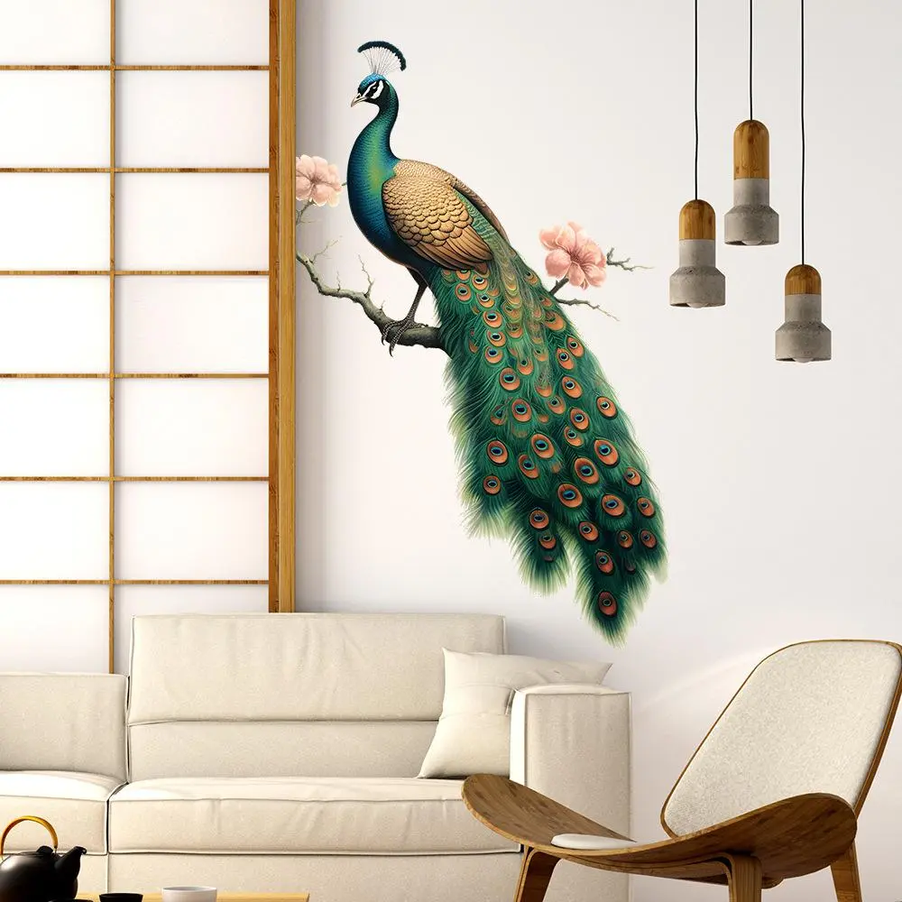 1pcs Painted Branches Peacock Home Bedroom Living Room Atmosphere Decorative Wall Stickers Self-Adhesive