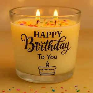 Happy Birthday Candle 12 oz, Big Jar Candle Birthday Gift Decoration, Birthday Cake Aroma- 2 wick soy candle
