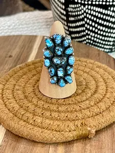 Gorgeous Handmade Sterling Silver & Golden Hills Turquoise Adjustable Cluster Ring