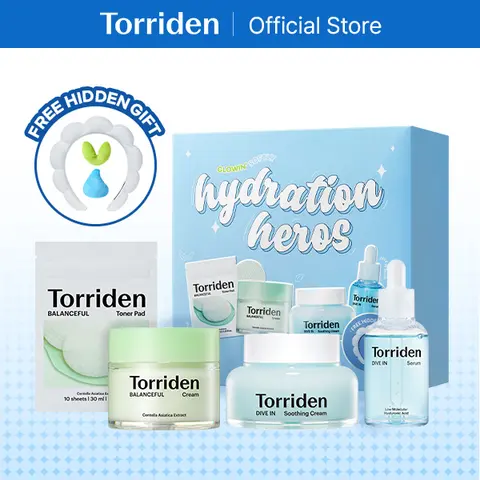 [Torriden Official] Glowin' Softly Hydration Heros | DIVE IN Serum + DIVE IN Soothing Cream + BALANCEFUL Cream + BALANCEFUL Toner Pad + Puffy Spa Headband | Perfect Skincare Set for Holiday gift, Christmas gift