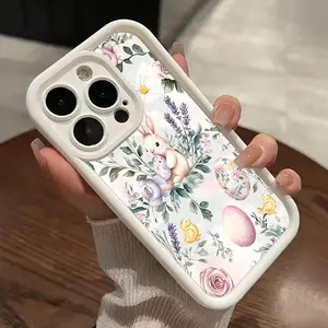 Easter Bunny Egg Pattern TPU Phone Case for iPhone 16 15 14 Pro Max 13 12 11 XR XS Plus Shockproof Full Camera Protection Durable Slim Silicone Cover Cellphone Protective
