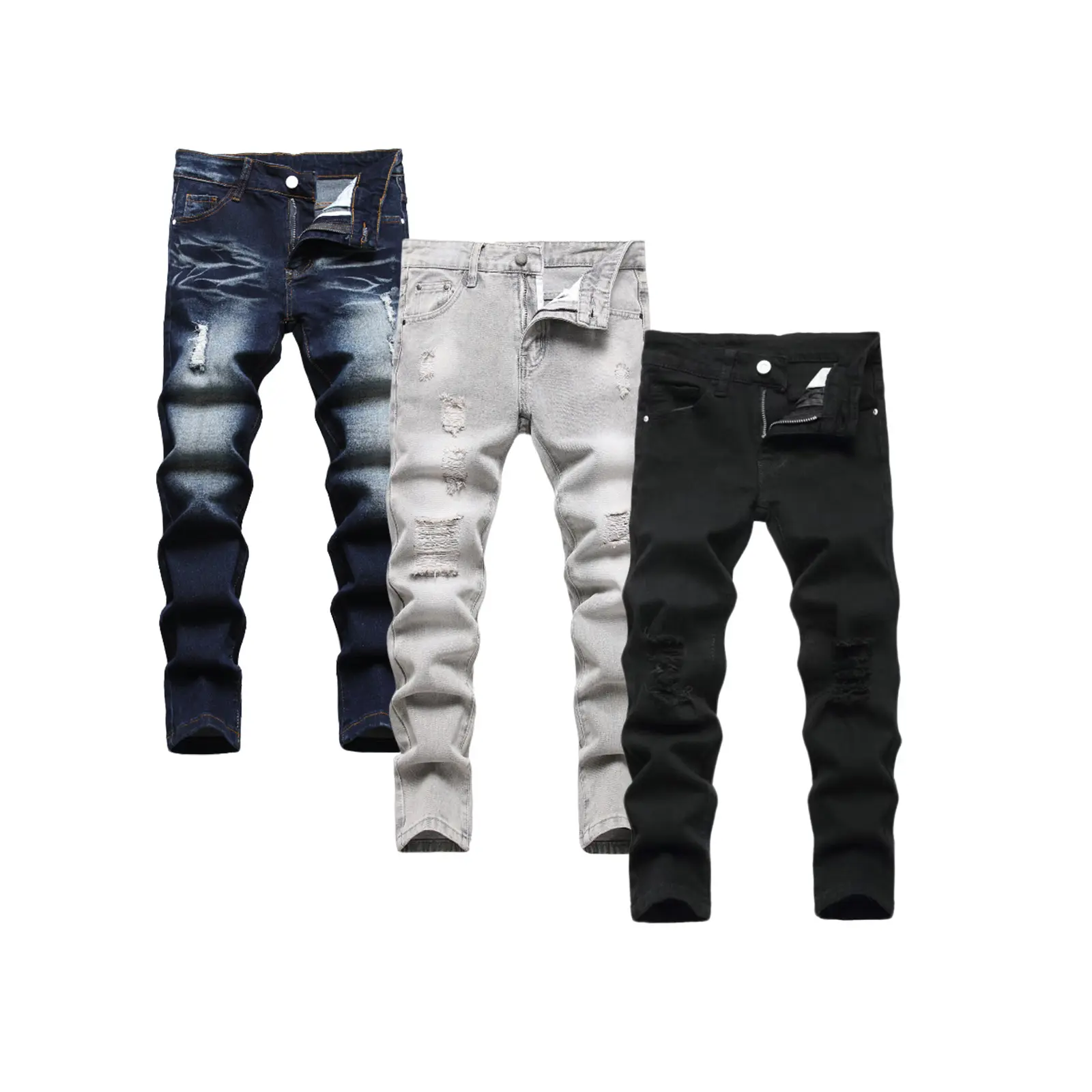 Boys' Skinny Fit Ripped & Distressed Casual Jeans, High Quality Stretch Denim Made from Breathable Cotton for All Seasons, High Quality Jeans, Casual Boys' Jeans
