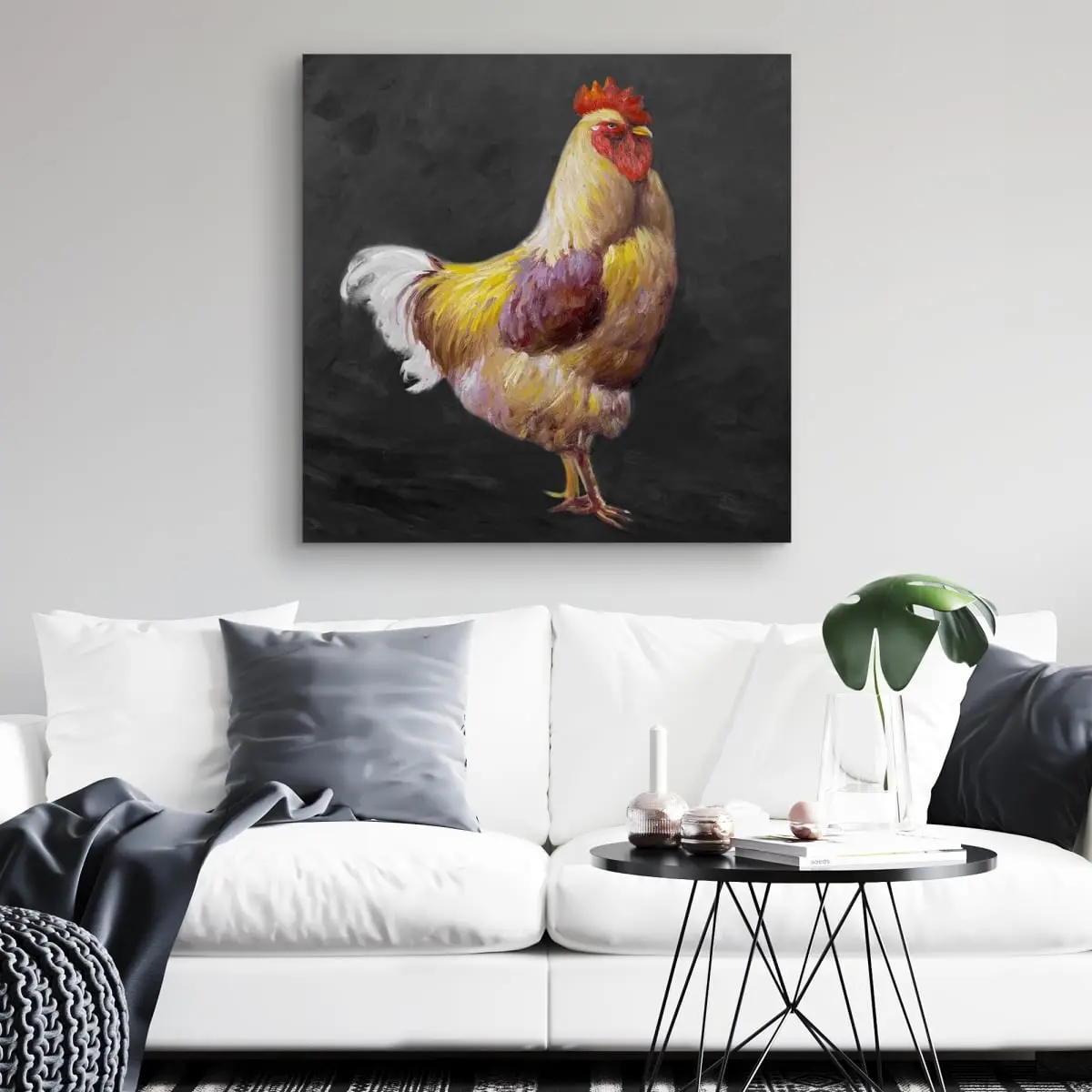 360 stand Farmhouse Rustic Rooster High-Detail Animal Print Wall Artwork, 32x32 in Artistic Home Decor Poster & Print, Gift for Living Space Decoration & Kitchen Enhancement, Illustrated Pieces Prints