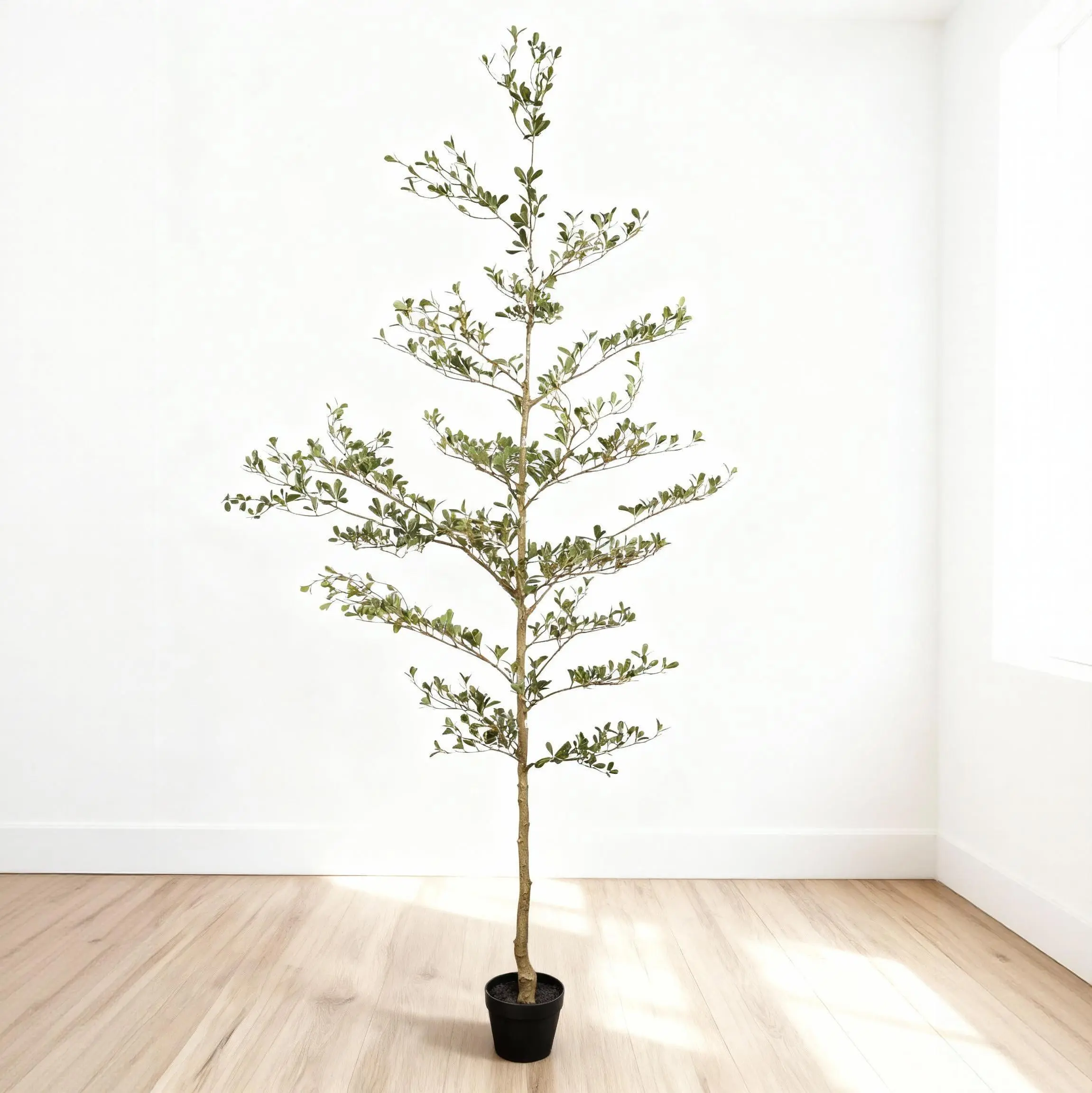 7ft Tall Artificial Fake Plant - Synthetic Faux Tree with Detachable Base, Low-Maintenance Compressible Fabric Potted Decor for Indoor Home Living Room Corner, Ideal for Christmas, Chinese New Year, Housewarming (Single Unit)