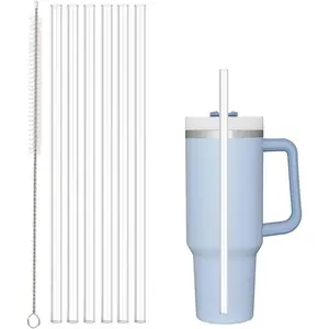 Replacement Straw Compatible with Stanley 40 oz 30 oz Cup Tumbler, 6 Pack Reusable Straw with Cleaning Brush, Plastic, Clear