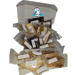 Deluxe Chomper Treat Box Variety Hard Dog Chews - 60 Pieces Including Beef Lung Pig Ear Trachea Backstrap Tendon Lamb Ears Collagen Braids Rolled Pig Skin Gullet Sticks & More