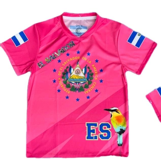 El Salvador Pink Jersey - ES Logo, Short Sleeve, Pink Color with Blue Detailing