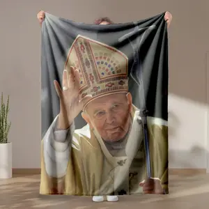 1 piece The Blessing of Pope John Paul II themed flannel blanket - Modern-style all-season flannel blanket, suitable for sofas and beds, super soft and comfortable, digital print design, 100% polyester material, machine washable, suitable for
