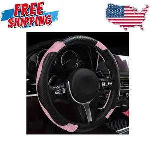 Car Steering Wheel Cover, 15 Inch, Comfortable Non-Slip (Black+Pink)