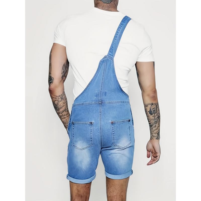 Mens Denim Shorts Bib Overall Jean Romper Casual Loose Fit Walkshort Button Pockets Summer Jumpersuit Menswear Spandex