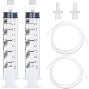 2 Pack 100ml Luer Lock Syringe with 39" Tube, 100cc Large Plastic Syringe for Liquid, Oil, Feeding, Watering