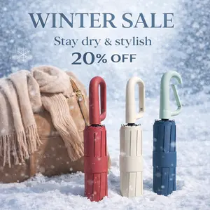 WINTER SALE | Ring Buckle Automatic Folding Umbrella, Windproof 12-Rib Reverse Folding Travel Umbrella, Compact Lightweight Portable Umbrella for Men & Women, Rain & Sun Protection, C-Shaped Handle Durable Umbrella