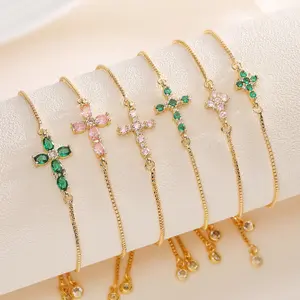 Women's Boho Thin Non-Tarnish Stainless Steel Chain Bracelet - Adjustable Golden Zircon Cross Design, Sporty Sports Wristband for Parties, Non Tarnish Jewelry, Sporty Sports Wristbands