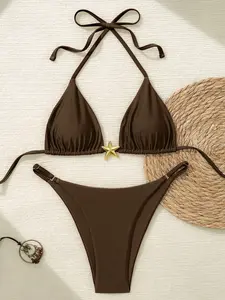 Two-Piece Set Women's Starfish Decor Bikini Set, Casual Fashion Chic Swimsuit Set, Ladies Swimwear for Beach Holiday Vacation, Swim Top Set