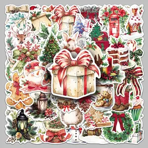50pcs retro watercolor Christmas creative cartoon holiday sticker diy laptop storage box desktop sticker Decoration Diy Ornament