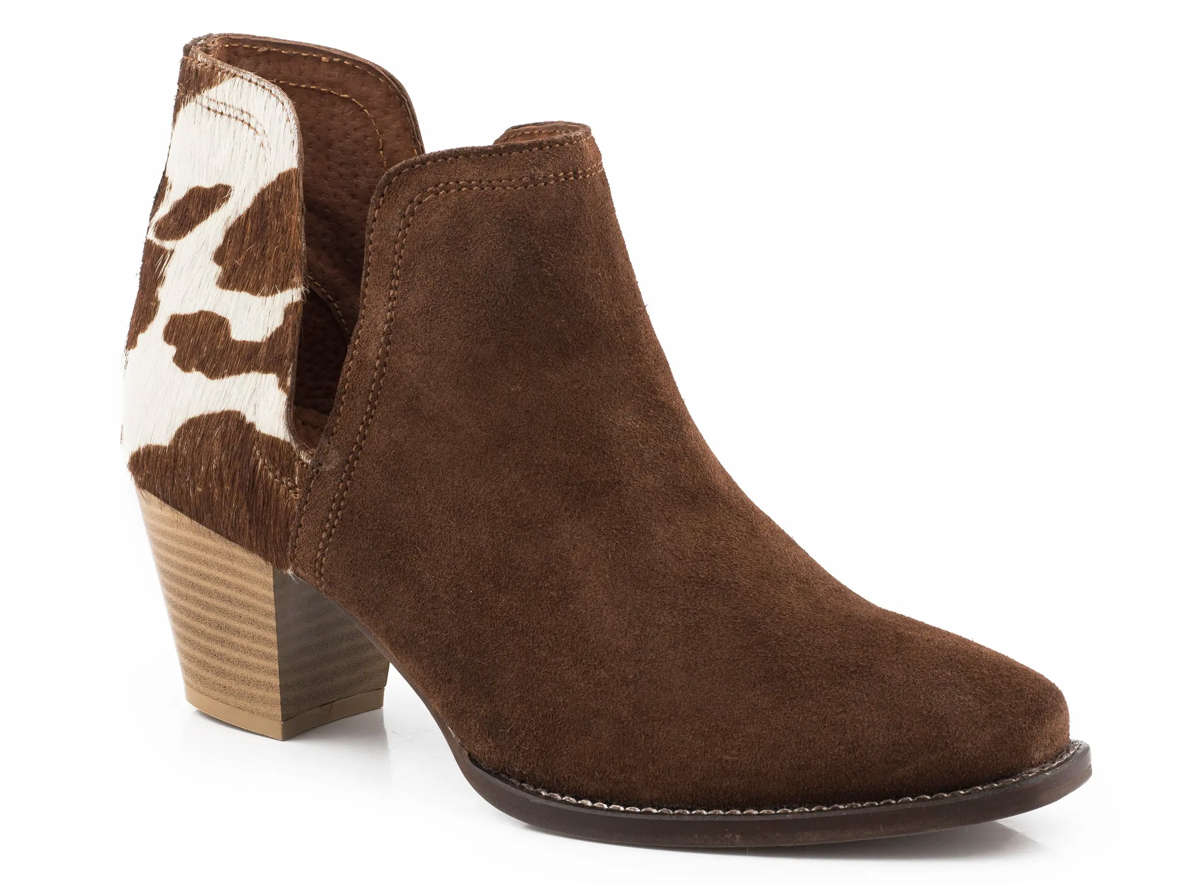 Roper Dark Brown Hair-On Hide Heel
