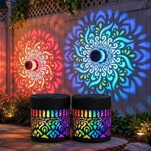 2-Pack Solar Mandala Wall Lights Outdoor, 7 Color Changing Waterproof Solar Fence Lights for Garden Patio Yard Backyard Decor