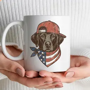 Patriotic Labrador Mug, American Flag Dog Coffee Mug, 4th of July Lab Lover Gift, USA Dog Cup