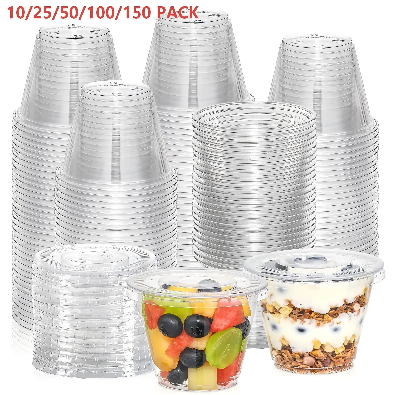 9oz Transparent Plastic Cup, Flat Lid No Hole, Reusable Dessert Cup, Bulk Plastic Cups, Ice Cream, Pudding, Cake, Snacks, Milkshake, Cold Drink, Plastic Clear Cups, Clear Plastic Cups With Lids