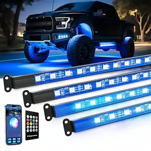 4Pcs Smart Exterior Car Lights, 35in+47in Car Underglow Neon Accent Strip Lights, RGB 8 Color Sound Active Function 16 Million Music Mode With Wireless Remote Control Underbody Light Strips For Car Van SUV Truck, DC 12V