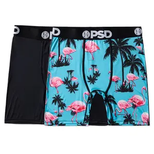 PSD Men's Light Blue Flamingo Boxer Briefs 2-Pack - 7-Inch Standard Inseam, Soft Breathable Cotton Blend Underwear